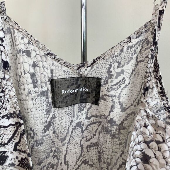Reformation Rhodes Silk Snake Print Tank Top Cami XS White Black Python Boa - Picture 4 of 10